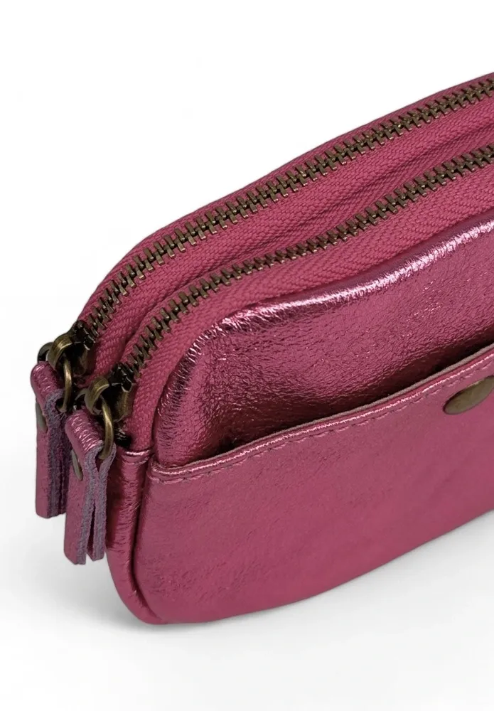 Pochette porte-monnaie en cuir irisé ZIPPY Rose néon