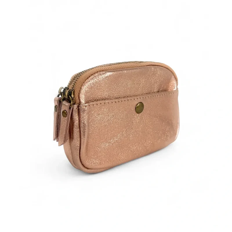 Pochette porte-monnaie en cuir irisé ZIPPY Rose gold