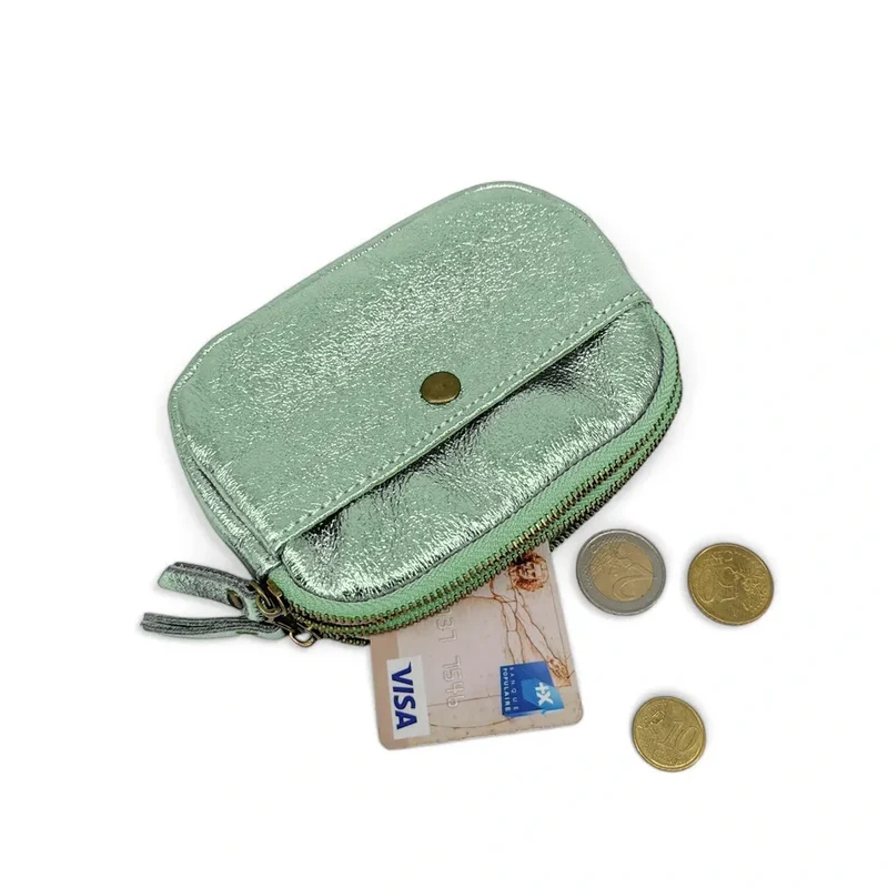 Pochette porte-monnaie en cuir irisé ZIPPY Vert Menthe givrée