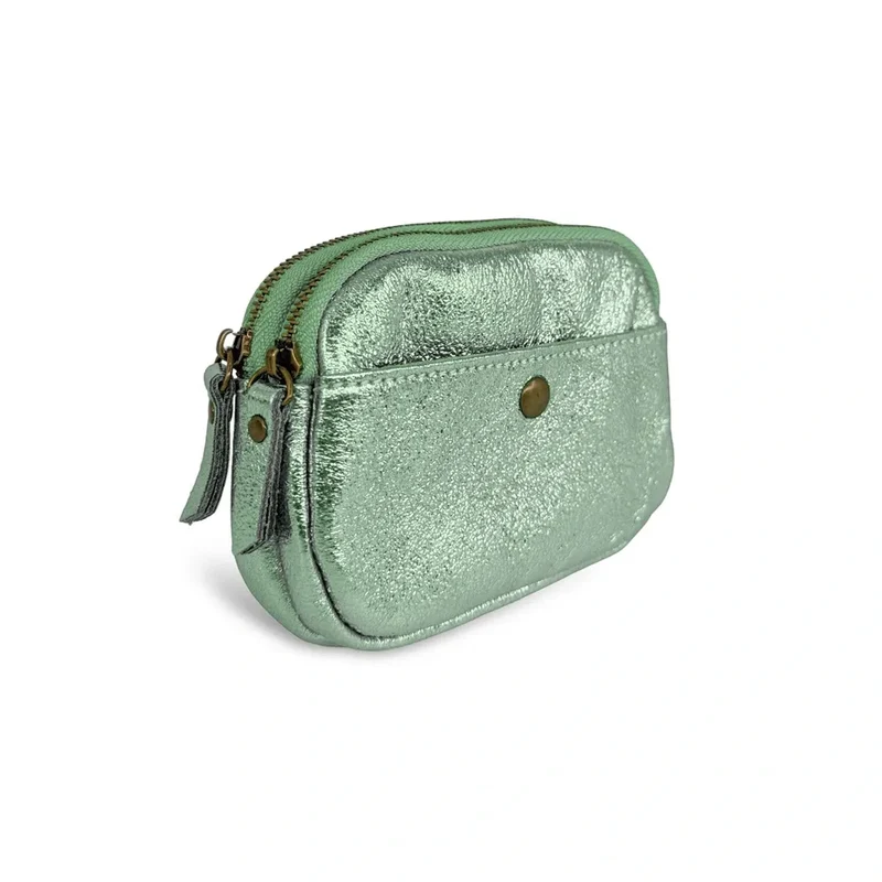 Pochette porte-monnaie en cuir irisé ZIPPY Vert Menthe givrée