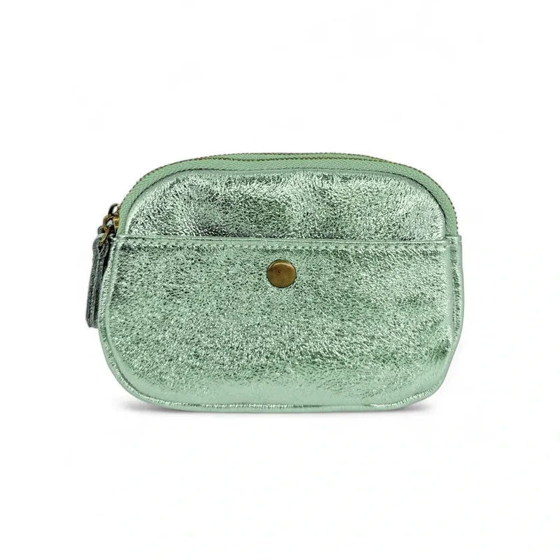 Pochette porte-monnaie en cuir irisé ZIPPY Vert Menthe givrée