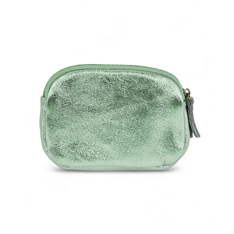 Pochette porte-monnaie en cuir irisé ZIPPY Vert Menthe givrée