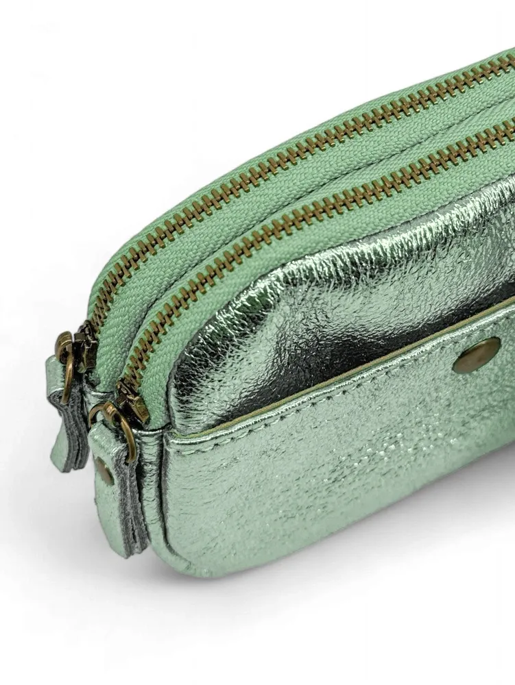 Pochette porte-monnaie en cuir irisé ZIPPY Vert Menthe givrée