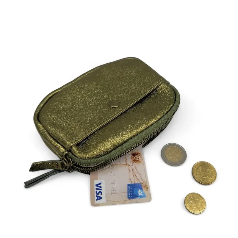 Pochette porte-monnaie en cuir irisé ZIPPY Vert Kaki irisé