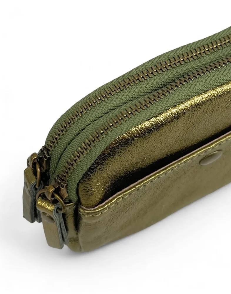 Pochette porte-monnaie en cuir irisé ZIPPY Vert Kaki irisé