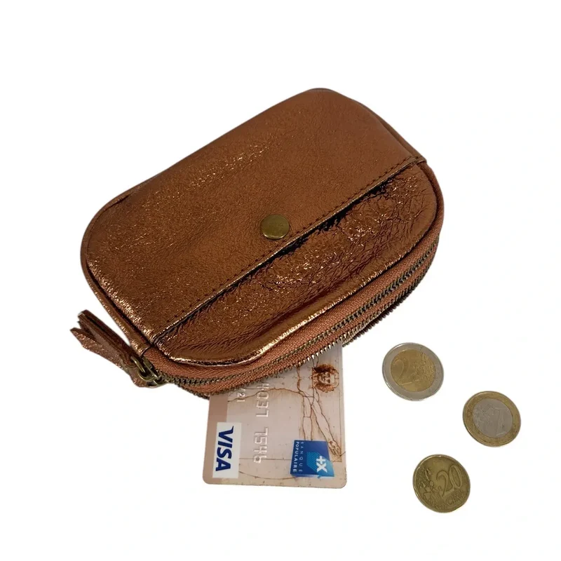 Pochette porte-monnaie en cuir irisé ZIPPY Marron Bronze