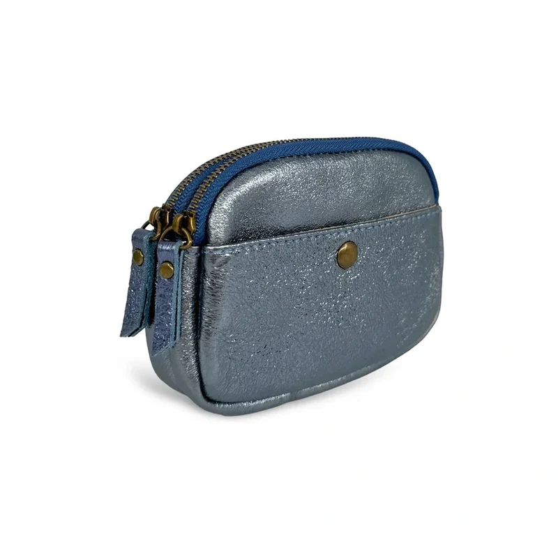 Pochette porte-monnaie en cuir irisé ZIPPY Bleu céleste