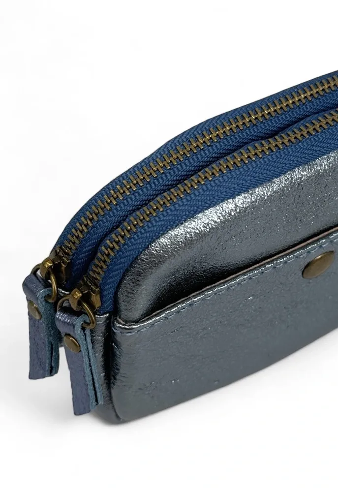 Pochette porte-monnaie en cuir irisé ZIPPY Bleu céleste