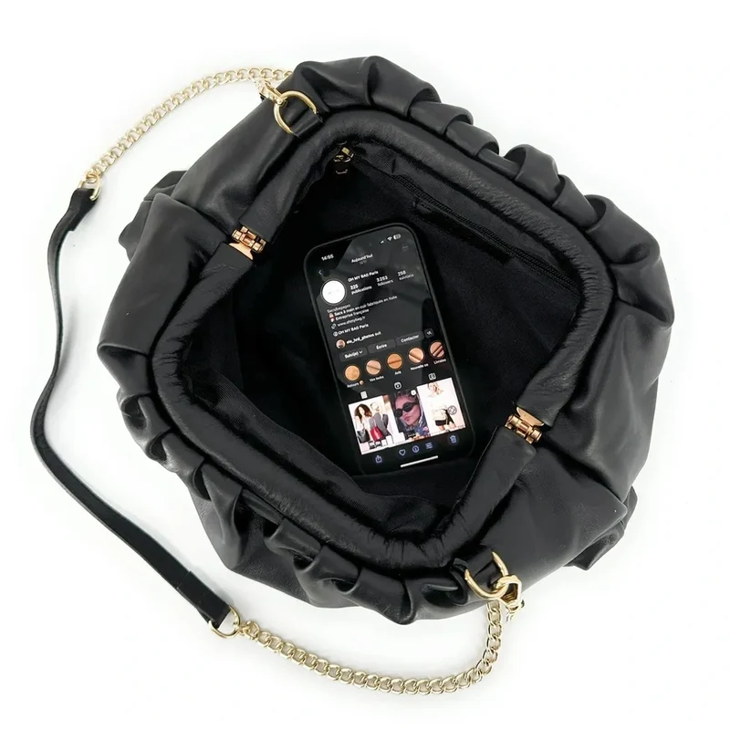 Sac pouch en cuir box-calf ATHALIE Noir