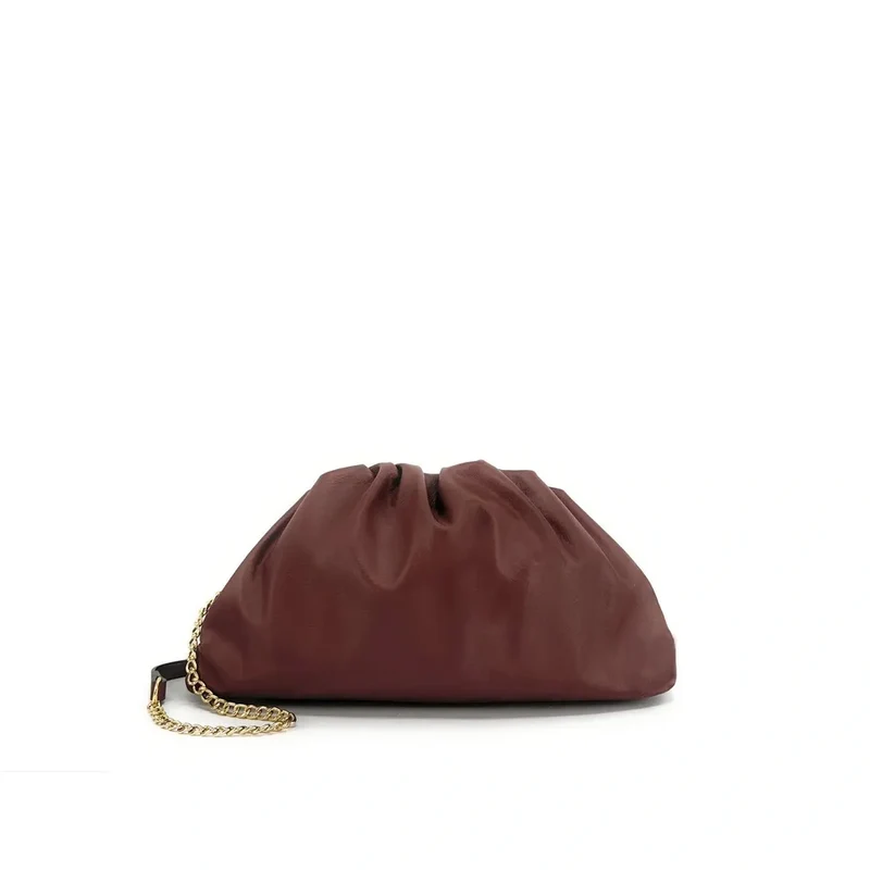 Sac pouch en cuir box-calf ATHALIE Chocolat