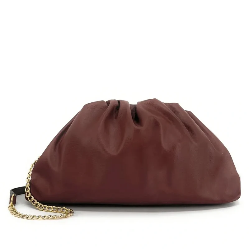 Sac pouch en cuir box-calf ATHALIE Chocolat