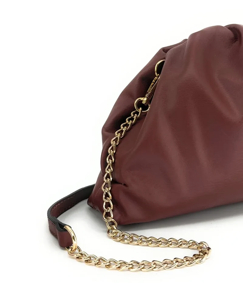 Sac pouch en cuir box-calf ATHALIE Chocolat