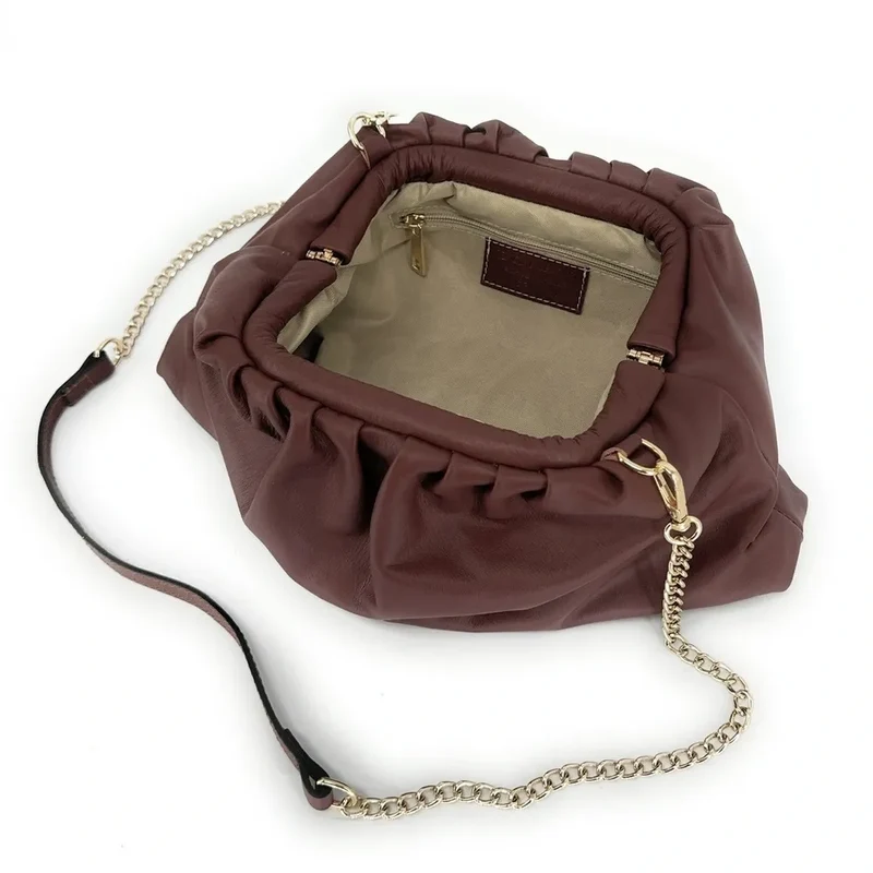 Sac pouch en cuir box-calf ATHALIE Chocolat