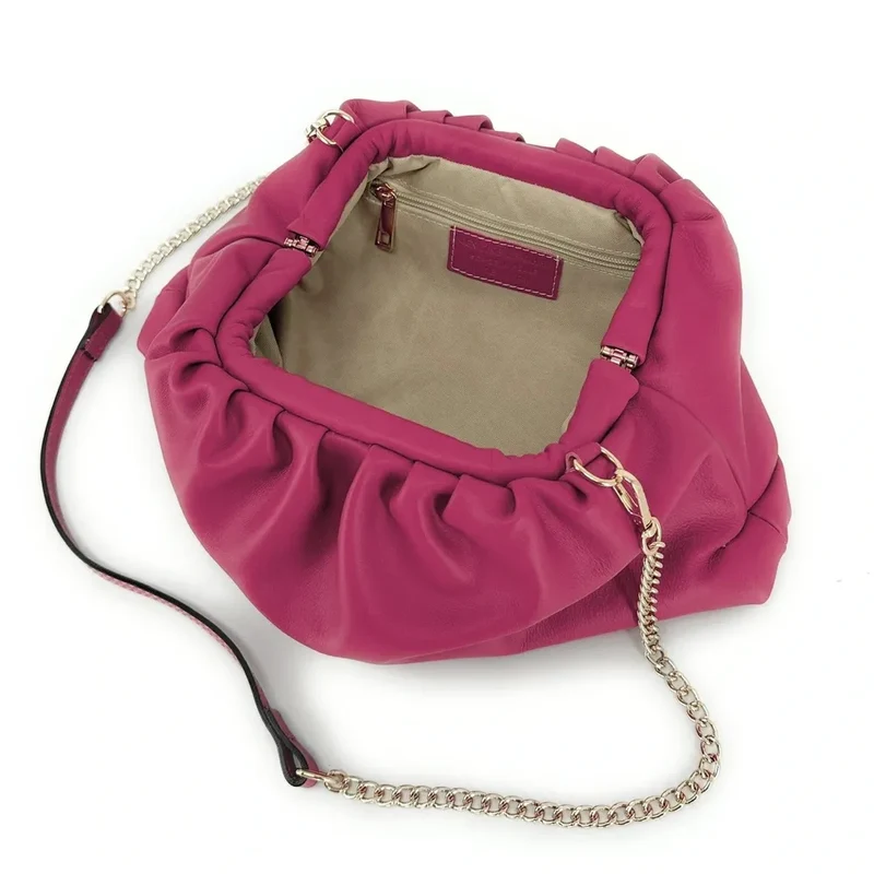 Sac pouch en cuir box-calf ATHALIE Rose fuchsia
