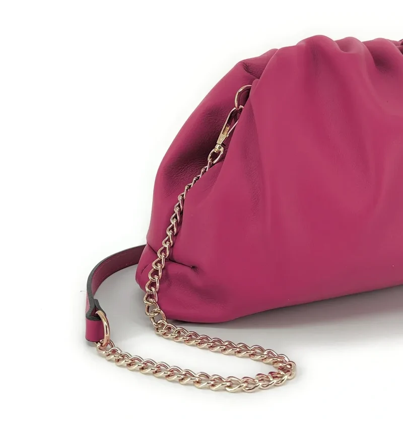 Sac pouch en cuir box-calf ATHALIE Rose fuchsia