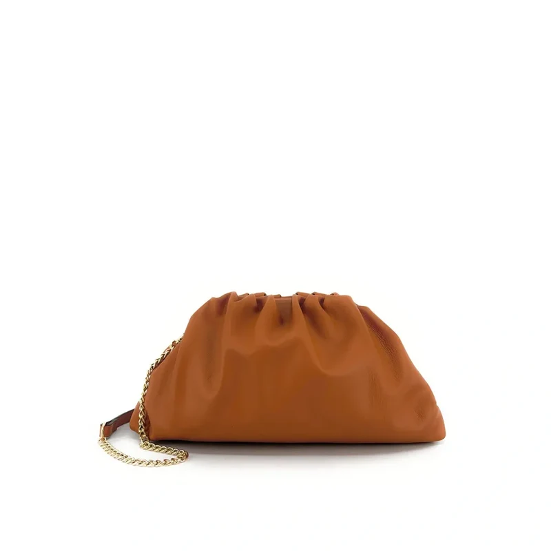 Sac pouch en cuir box-calf ATHALIE Camel
