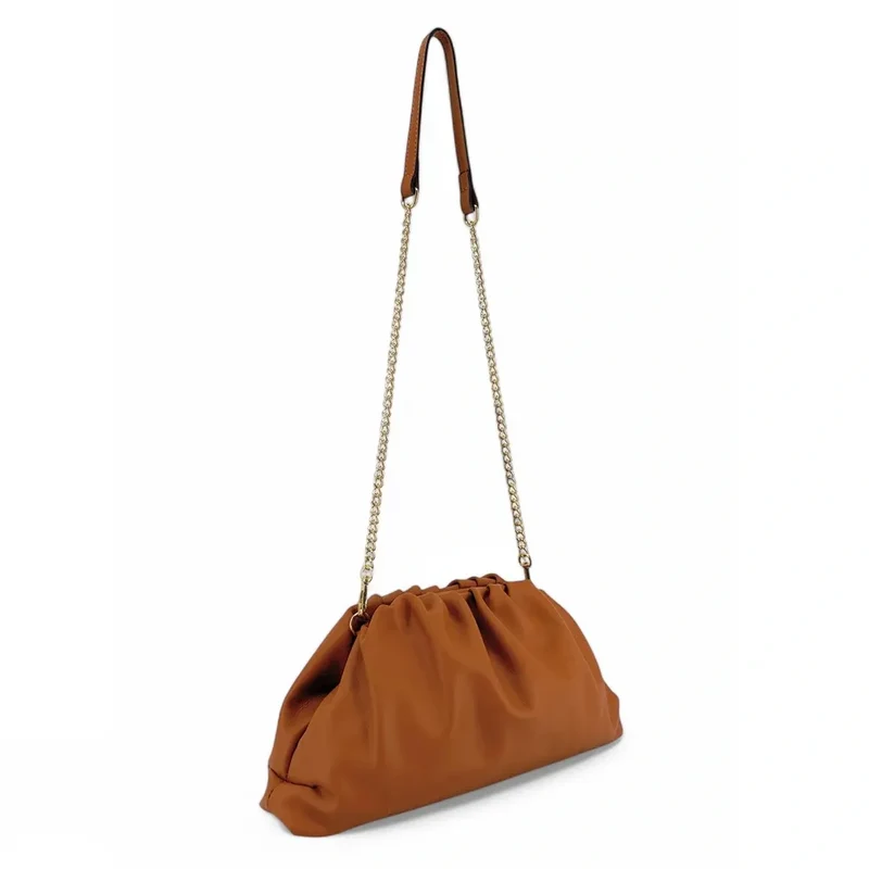 Sac pouch en cuir box-calf ATHALIE Camel