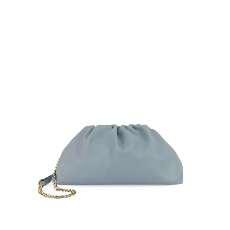 Sac pouch en cuir box-calf ATHALIE Bleu pastel