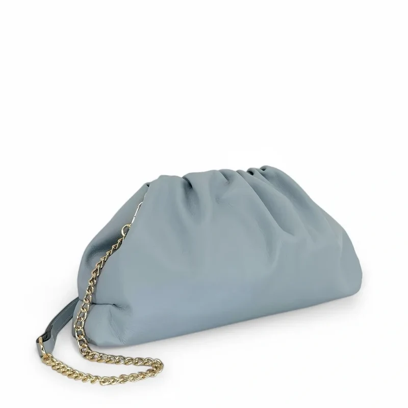 Sac pouch en cuir box-calf ATHALIE Bleu pastel