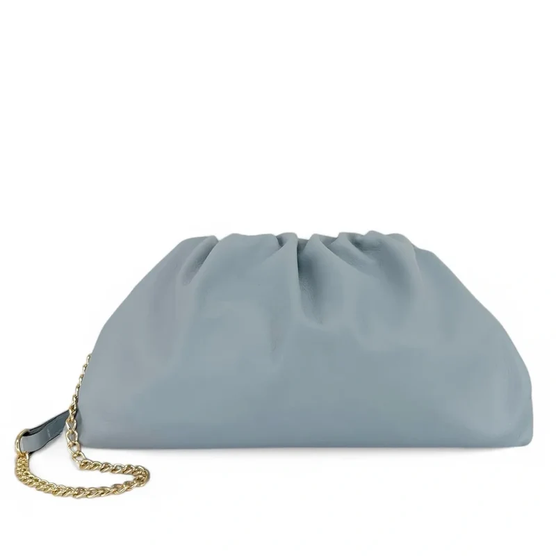 Sac pouch en cuir box-calf ATHALIE Bleu pastel