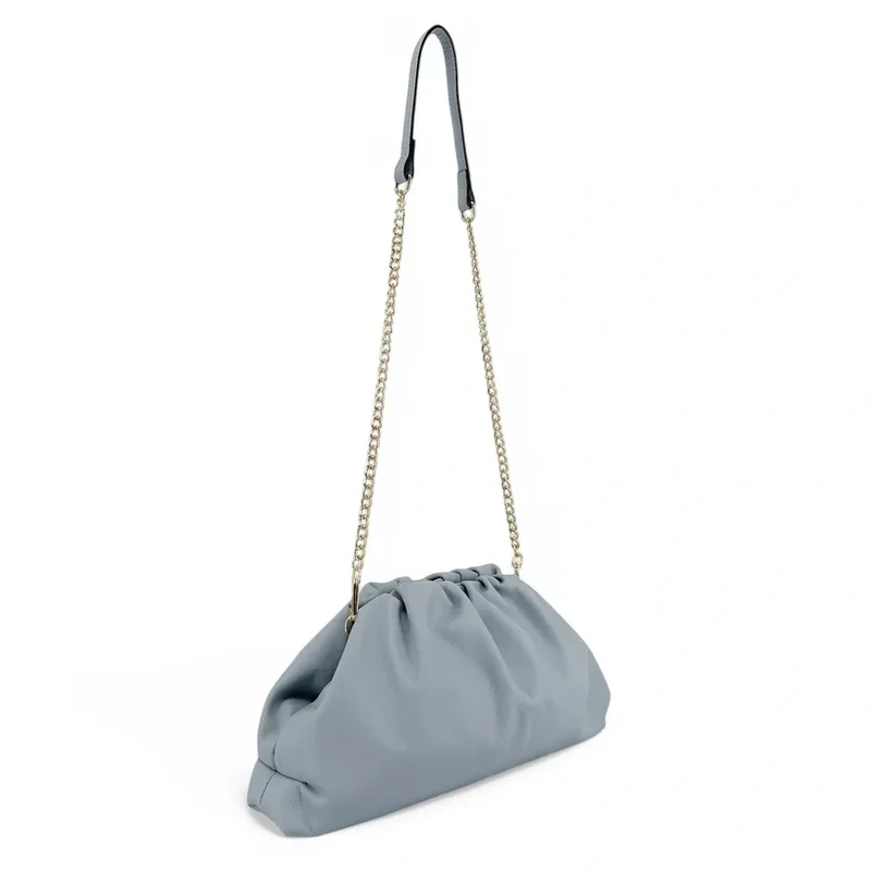 Sac pouch en cuir box-calf ATHALIE Bleu pastel