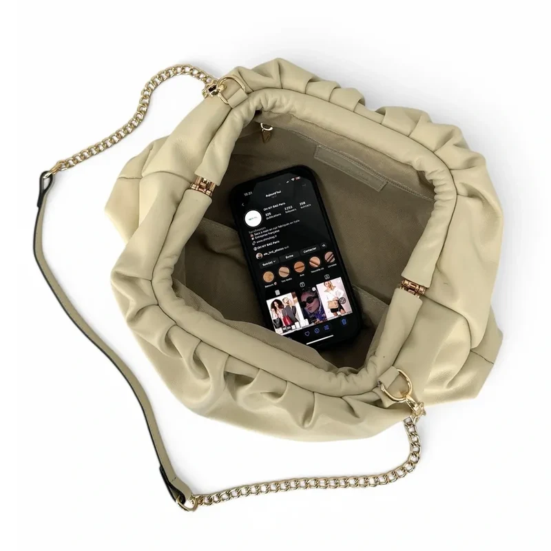 Sac pouch en cuir box-calf ATHALIE Beige crème