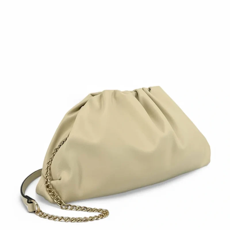 Sac pouch en cuir box-calf ATHALIE Beige crème