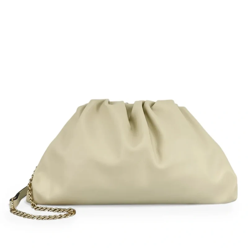 Sac pouch en cuir box-calf ATHALIE Beige crème