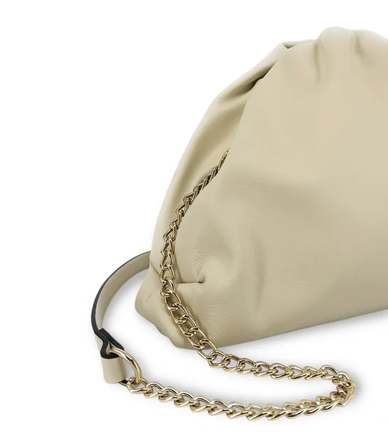 Sac pouch en cuir box-calf ATHALIE Beige crème
