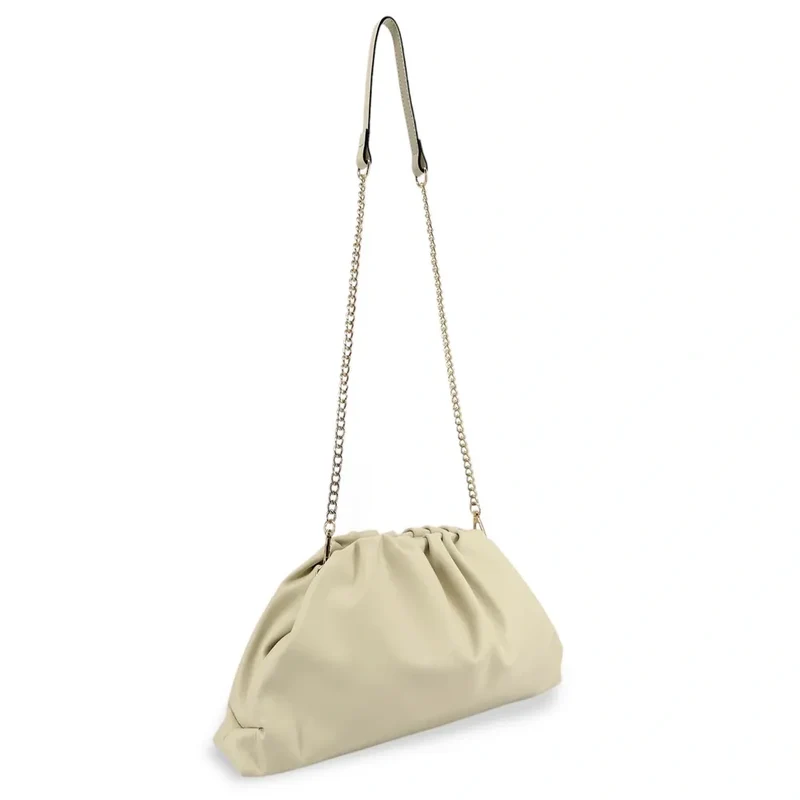 Sac pouch en cuir box-calf ATHALIE Beige crème