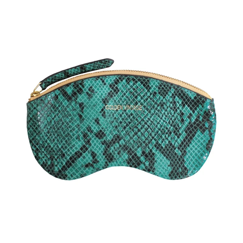 Etui à lunettes en cuir à motif python GOLDEN VINTAGE Serpent vert