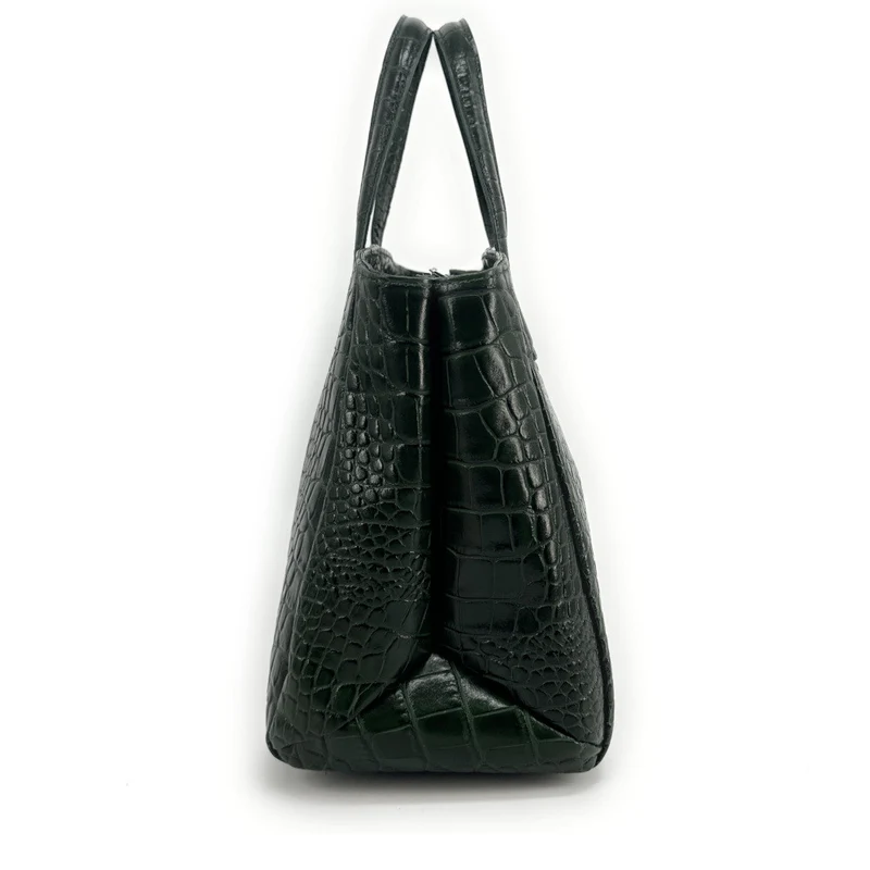 Sac cabas en cuir verni façon croco BE LADY Vert forêt
