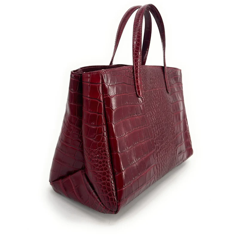 Sac cabas en cuir verni façon croco BE LADY Rouge foncé