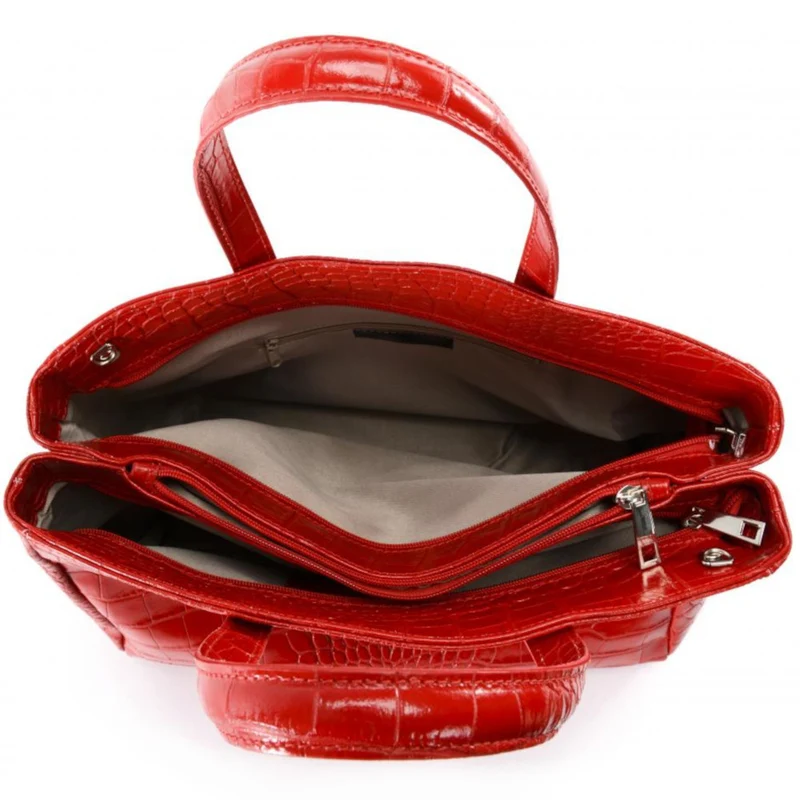 Sac cabas en cuir verni façon croco BE LADY Rouge garance