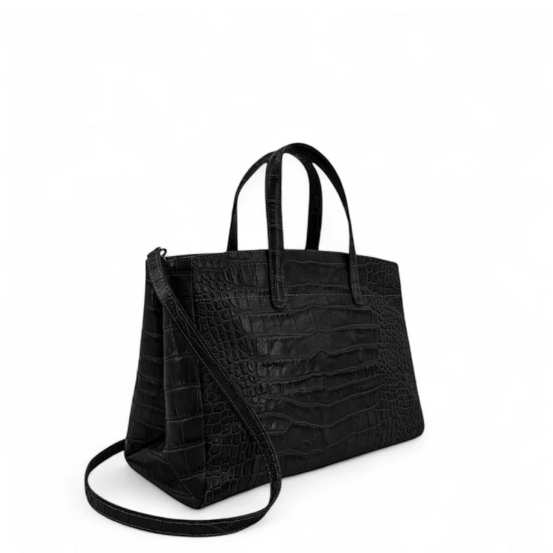 Sac cabas en cuir verni façon croco BE LADY Noir