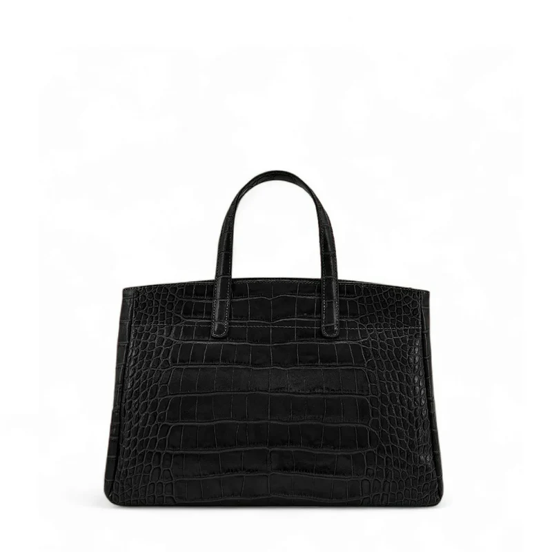Sac cabas en cuir verni façon croco BE LADY Noir