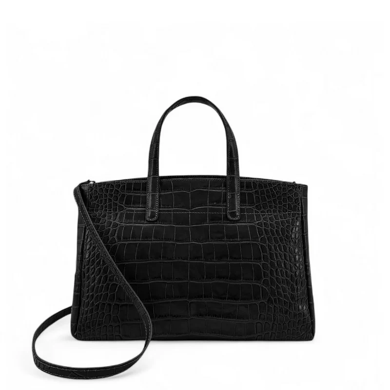 Sac cabas en cuir verni façon croco BE LADY Noir