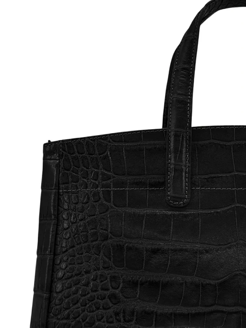 Sac cabas en cuir verni façon croco BE LADY Noir