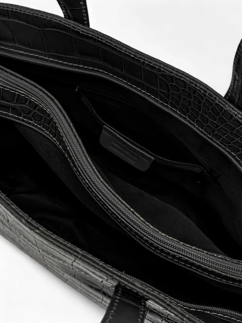 Sac cabas en cuir verni façon croco BE LADY Noir