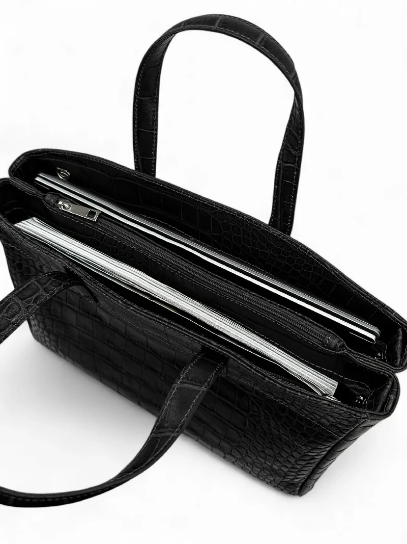 Sac cabas en cuir verni façon croco BE LADY Noir