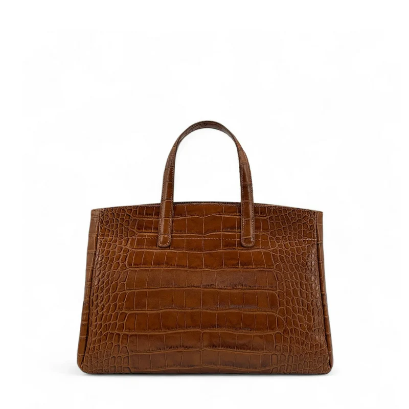 Sac cabas en cuir verni façon croco BE LADY Camel foncé