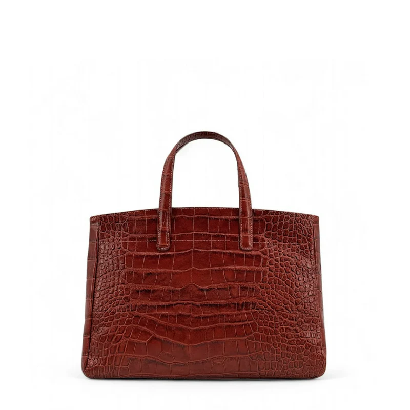 Sac cabas en cuir verni façon croco BE LADY Cognac foncé