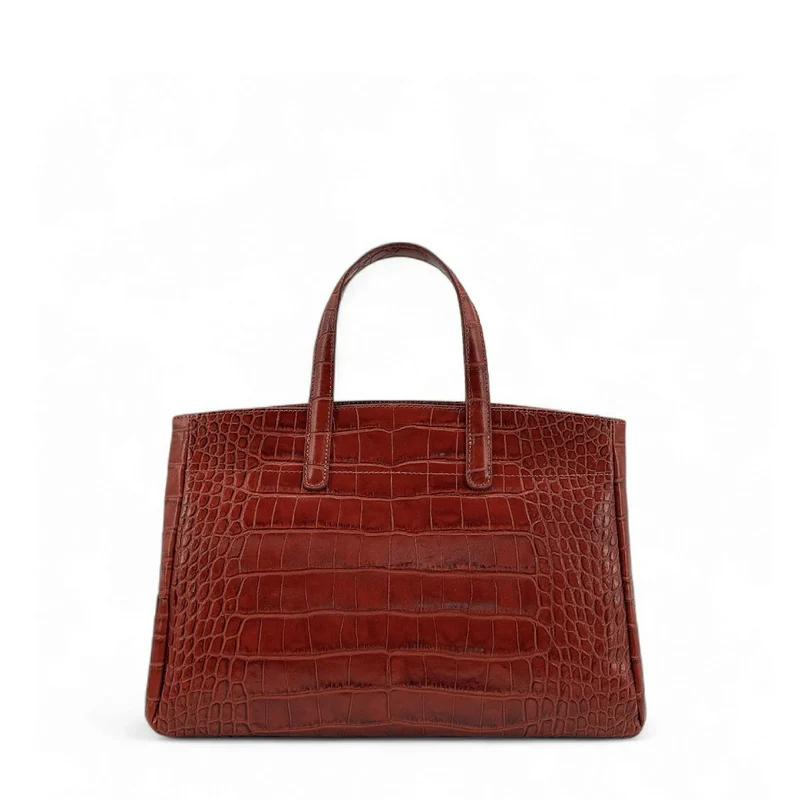 Sac cabas en cuir verni façon croco BE LADY Cognac foncé