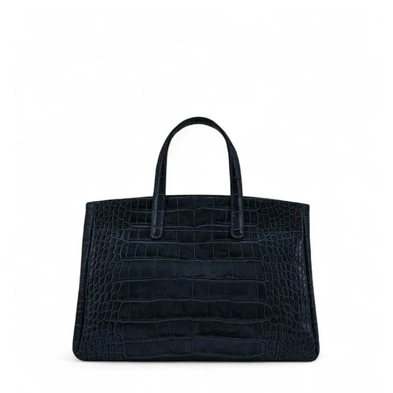Sac cabas en cuir verni façon croco BE LADY Bleu marine