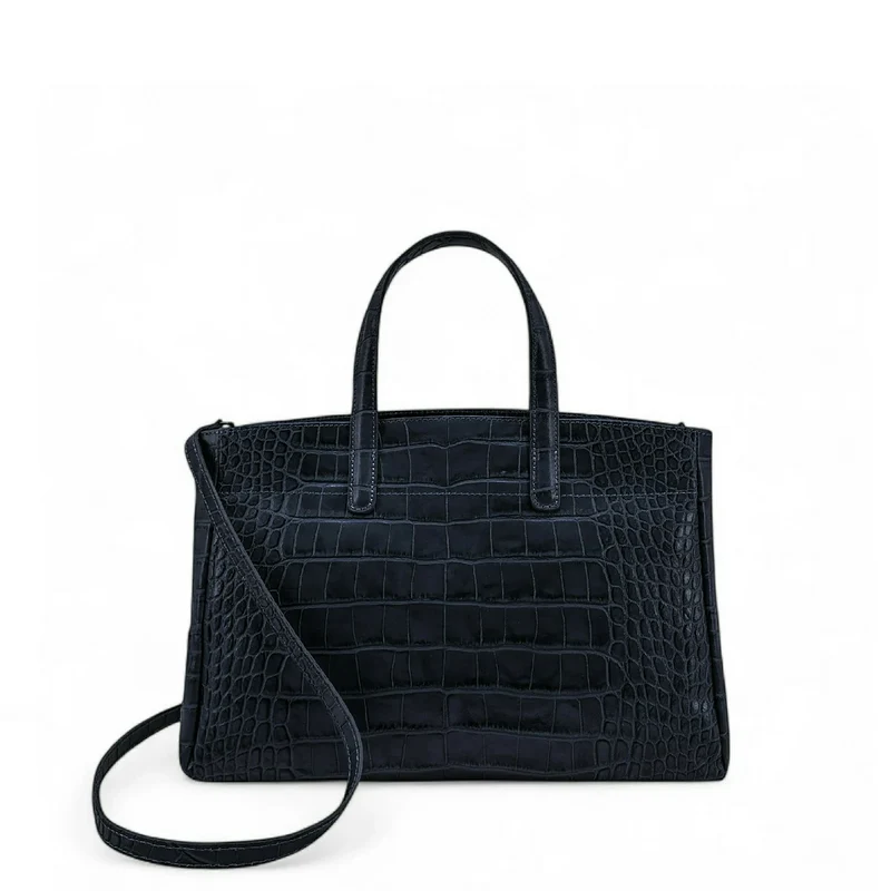 Sac cabas en cuir verni façon croco BE LADY Bleu marine