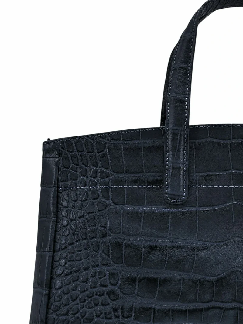 Sac cabas en cuir verni façon croco BE LADY Bleu marine