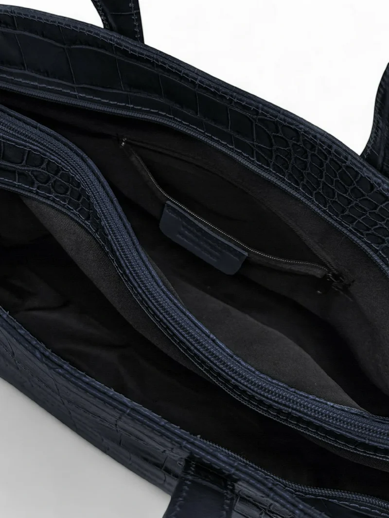 Sac cabas en cuir verni façon croco BE LADY Bleu marine