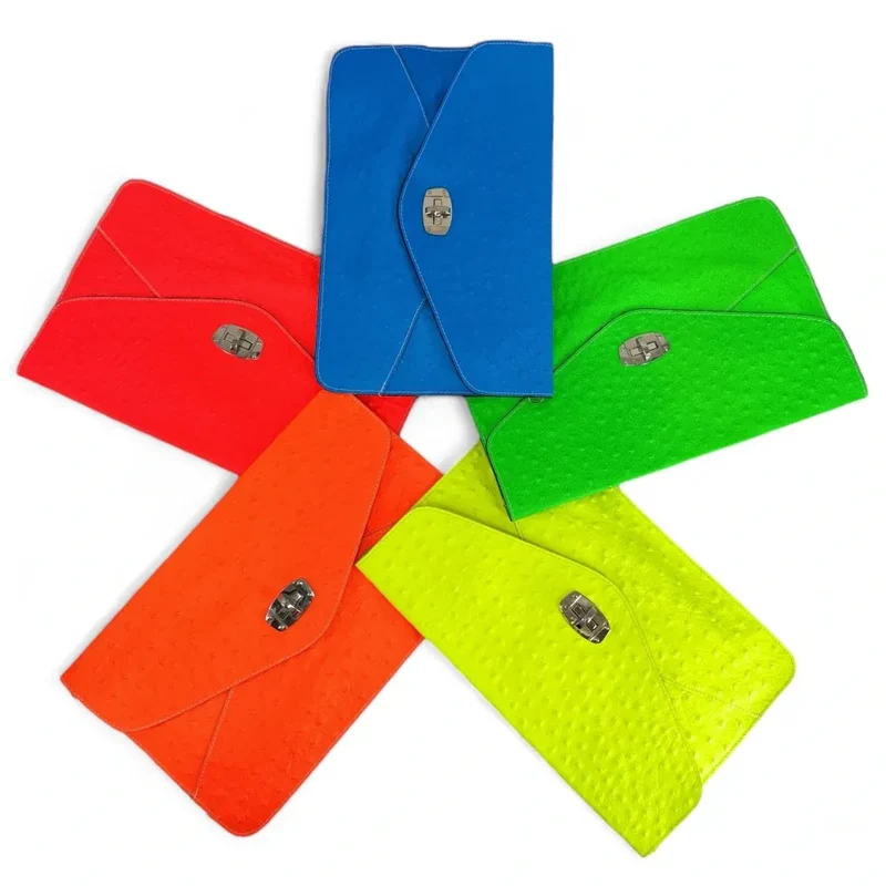Pochette XL en cuir néon façon autruche IBIZA ROCKS Rose fluo