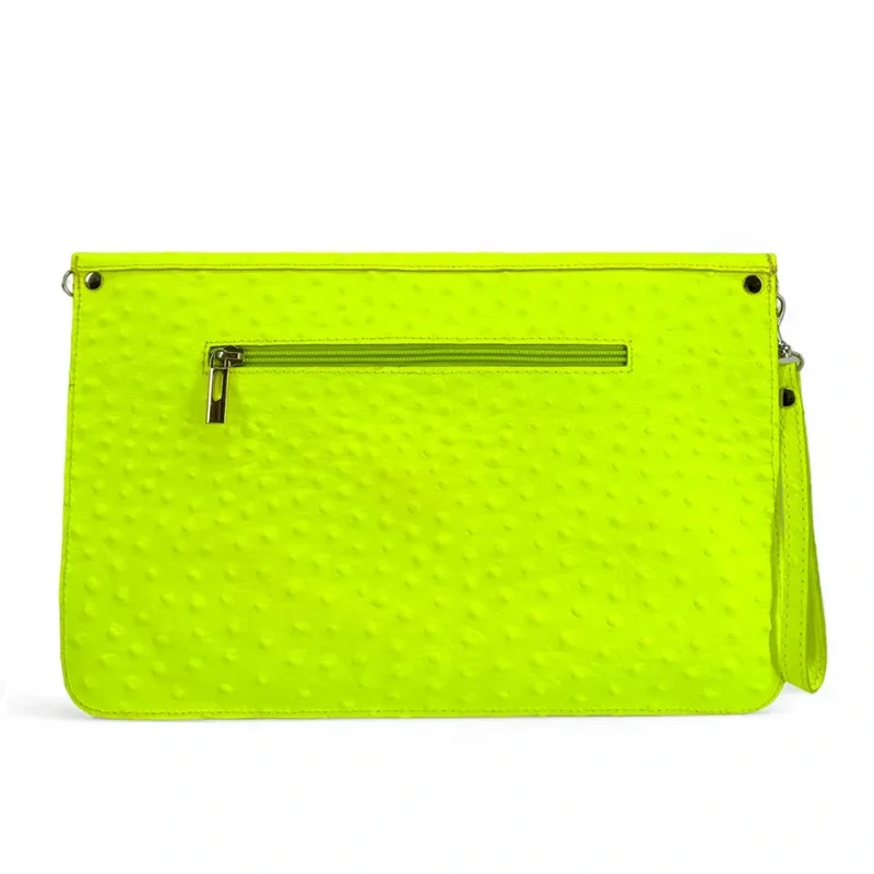Pochette XL en cuir néon façon autruche IBIZA ROCKS Jaune fluo