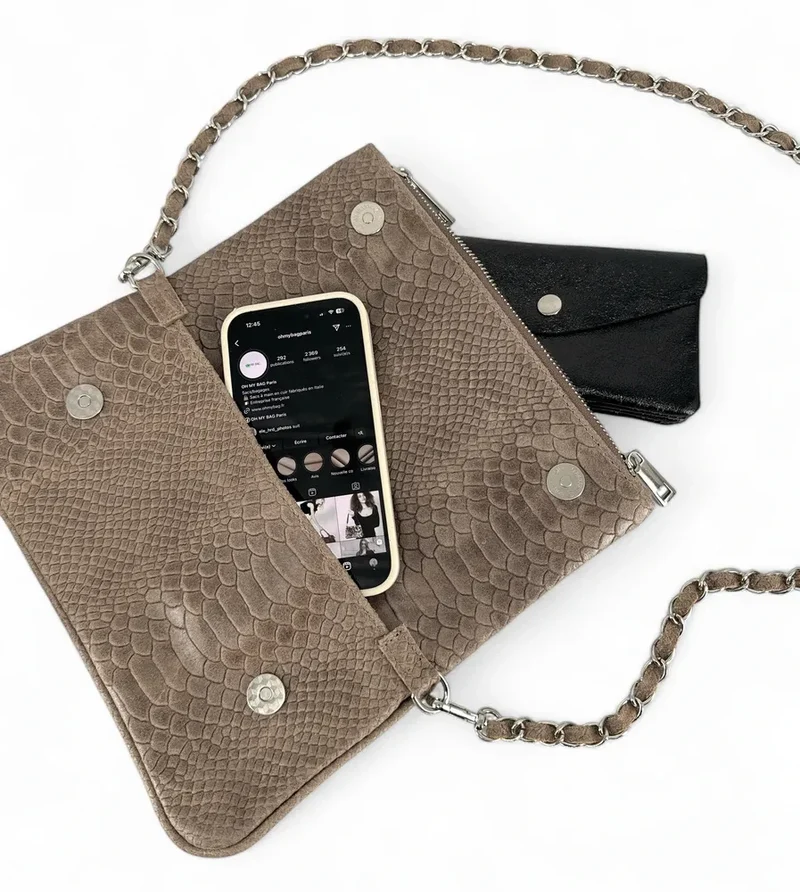 Sac pochette en cuir embossé ROXANE PYTHON Taupe